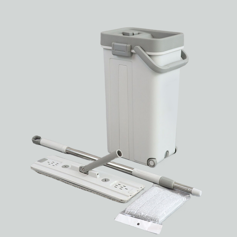 360 Flat Bottomed Wiping Mop Set Flat Hand Free Wet And Dry Self Squeeze Mop & Bucket Set